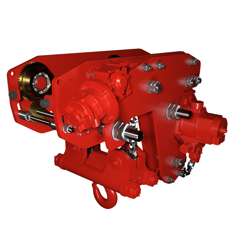 Red Rooster 10 tonne ultra low headroom trolley suspension air hoist TNC 10T designed for high capacity lifting in minimal clearance installations