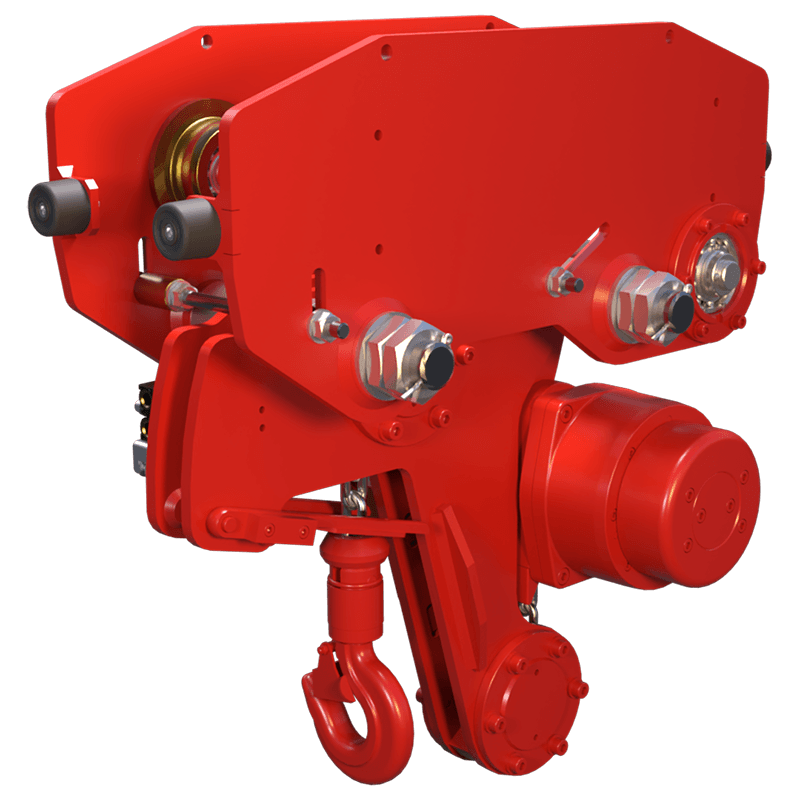 Red Rooster 1 tonne low headroom trolley suspension air hoist TCR 1000 for compact lifting and maintenance operations