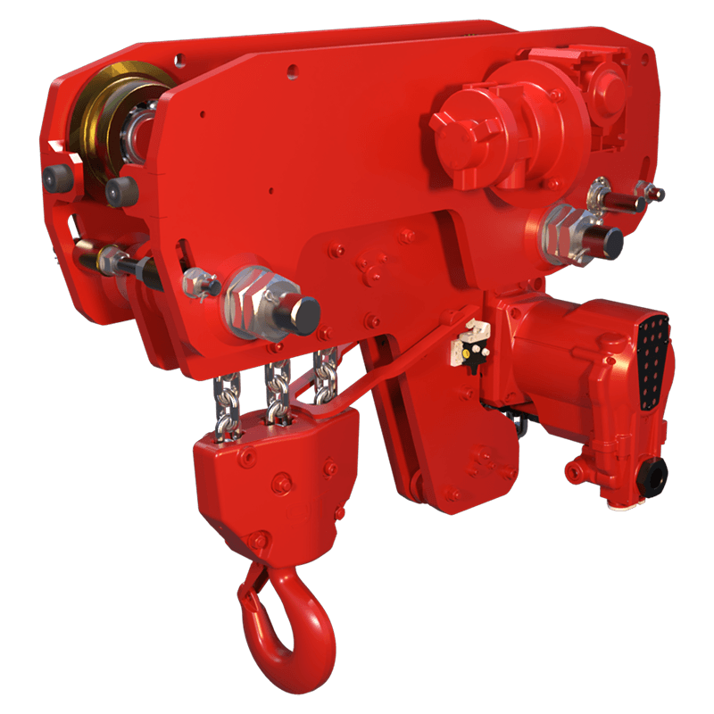 Red Rooster 9 tonne low headroom trolley suspension air hoist TMH 9000 designed for restricted clearance industrial lifting