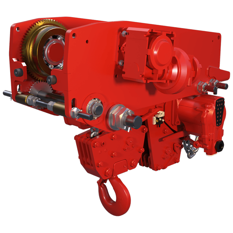 Red Rooster 15 tonne low headroom trolley suspension air hoist TMH 15T designed for overhead lifting in height restricted environments