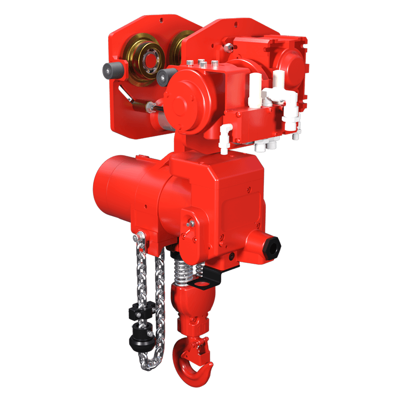 Red Rooster 1 tonne trolley suspension air hoist TCR 1000 with AT2S trolley for industrial lifting and positioning operations