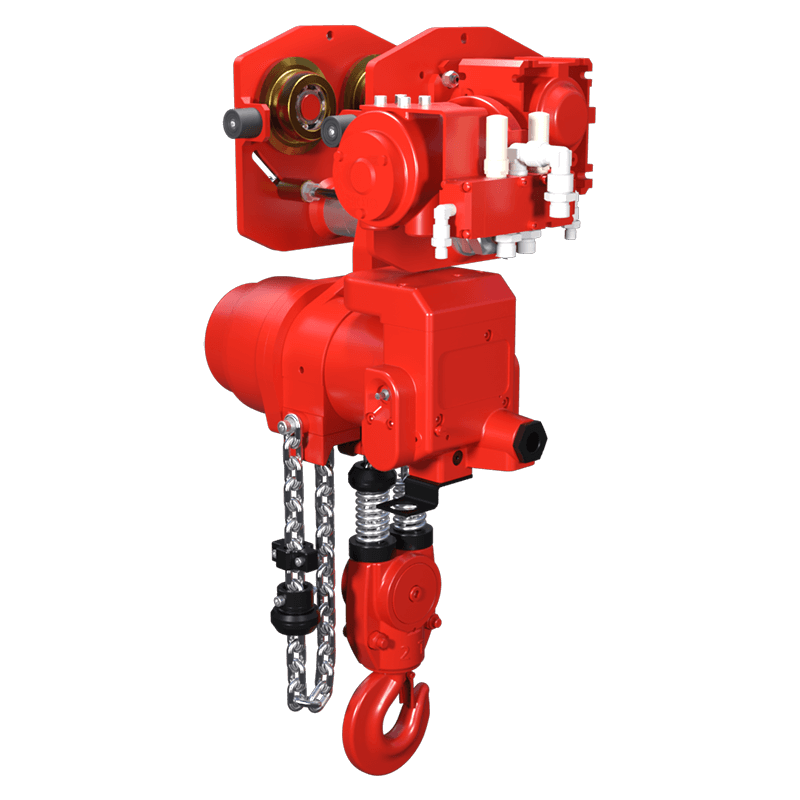 Red Rooster 2 tonne trolley suspension air hoist TCR 2000 with AT2S trolley designed for medium duty lifting and load transfer operations