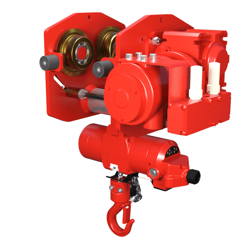Red Rooster 250 kg trolley suspension air hoist TCR 250 with AT2S trolley for light industrial lifting and beam travel applications