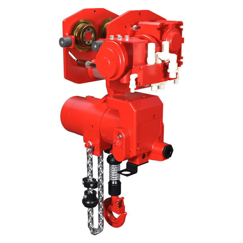 Red Rooster 500 kg trolley suspension air hoist TCR 500 designed for controlled load movement along overhead beams
