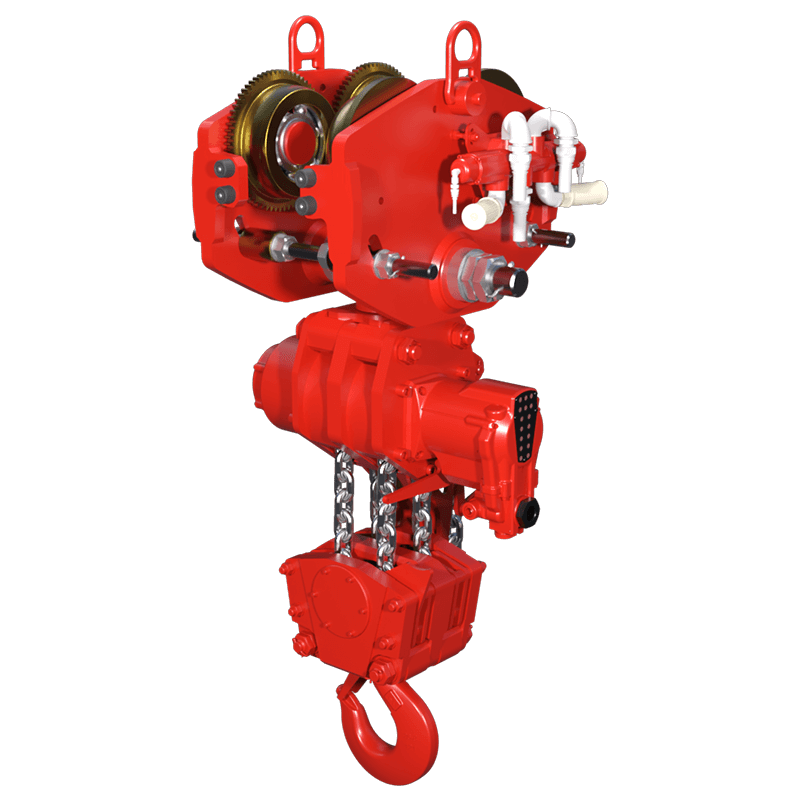 Red Rooster 20 tonne trolley suspension air hoist TMH 20T with AT25S trolley designed for heavy duty load handling applications