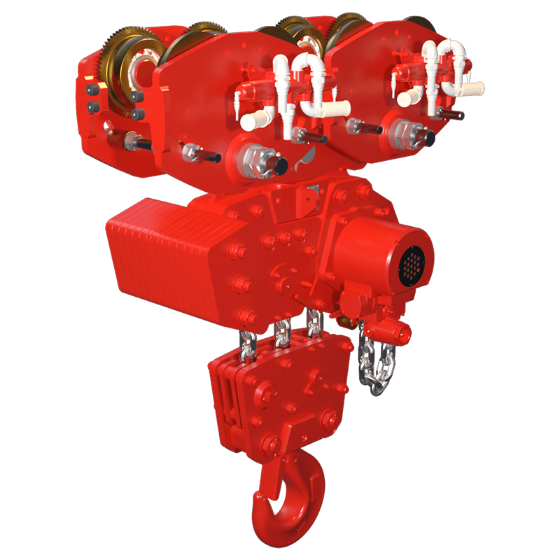 Red Rooster 45 tonne trolley suspension air hoist TMH 45T with AT45 2S trolley designed for extreme heavy lifting operations