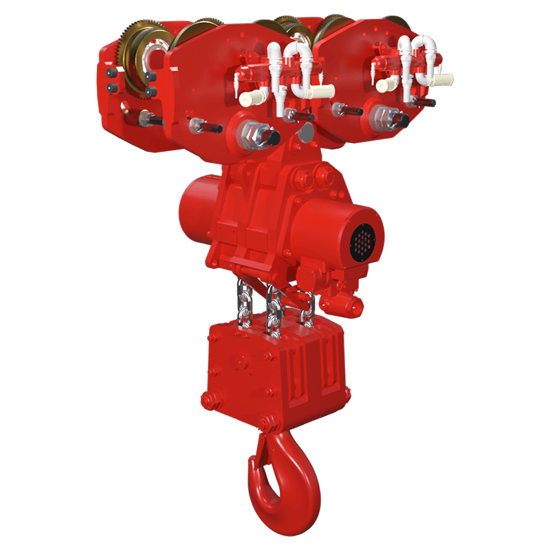 Red Rooster 60 tonne trolley suspension air hoist TMH 60T designed for ultra heavy industrial lifting applications