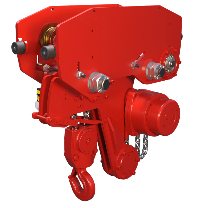Red Rooster 2 tonne low headroom trolley suspension air hoist TCR 2000 for compact lifting and maintenance operations