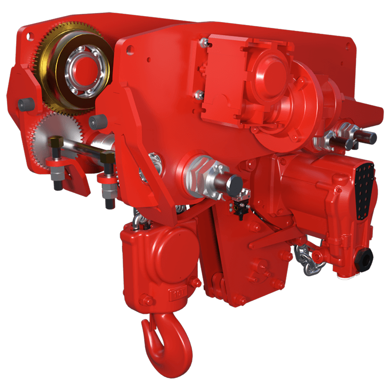 Red Rooster 10 tonne low headroom trolley suspension air hoist TMH 10T designed for overhead lifting in height restricted environments