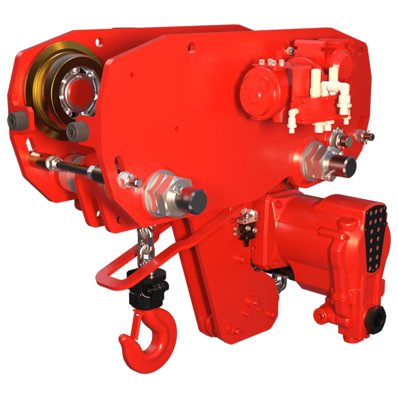 Red Rooster 3 tonne low headroom trolley suspension air hoist TMH 3000 for compact lifting and maintenance operations