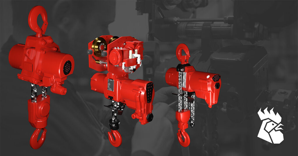 A range of Red Rooster Lifting Air Hoists