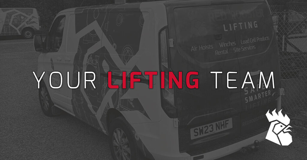 A black and white image with the text 'Your Lifting Team' - Red Rooster Lifting