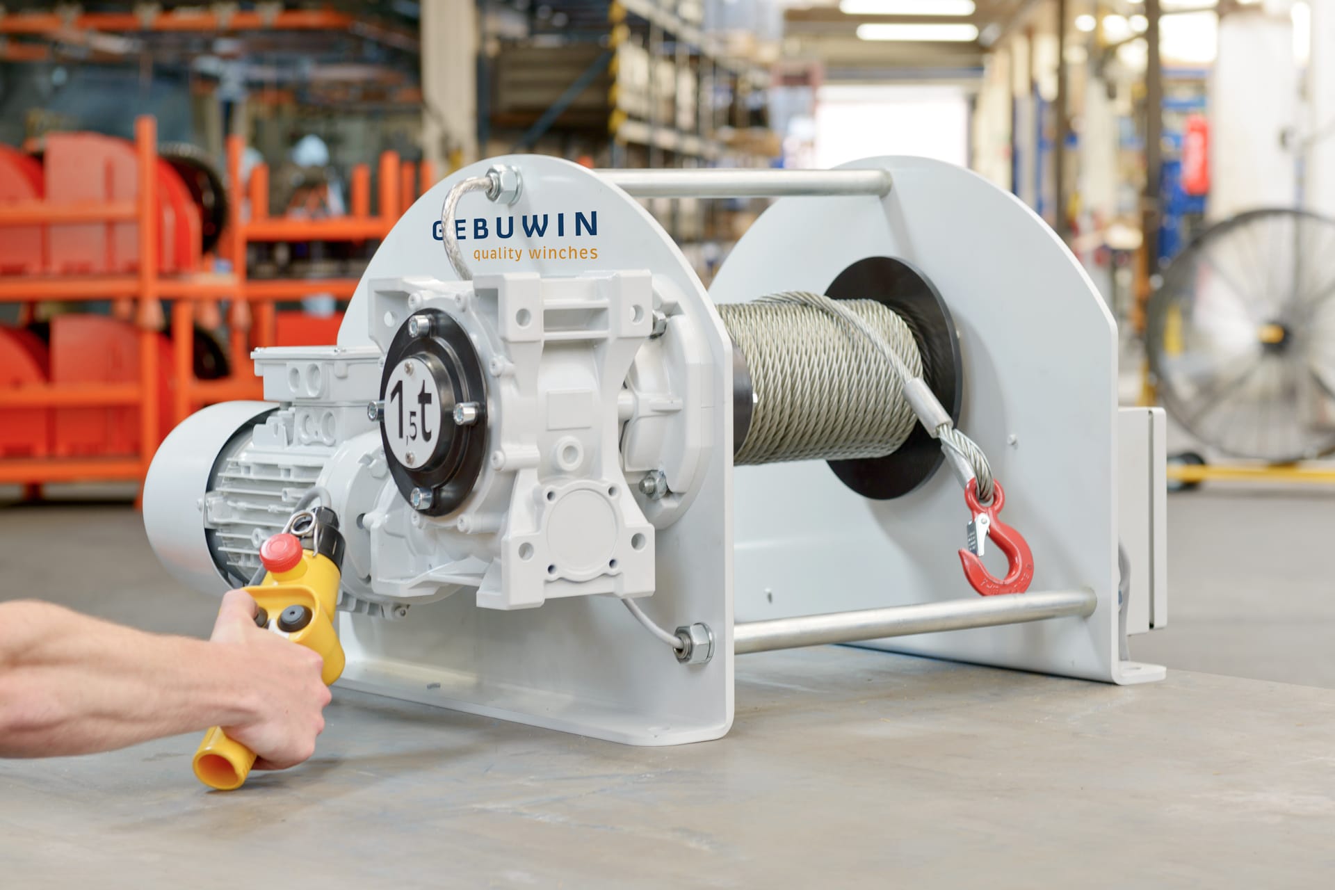 A Gebuwin winch in a warehouse - Red Rooster Lifting